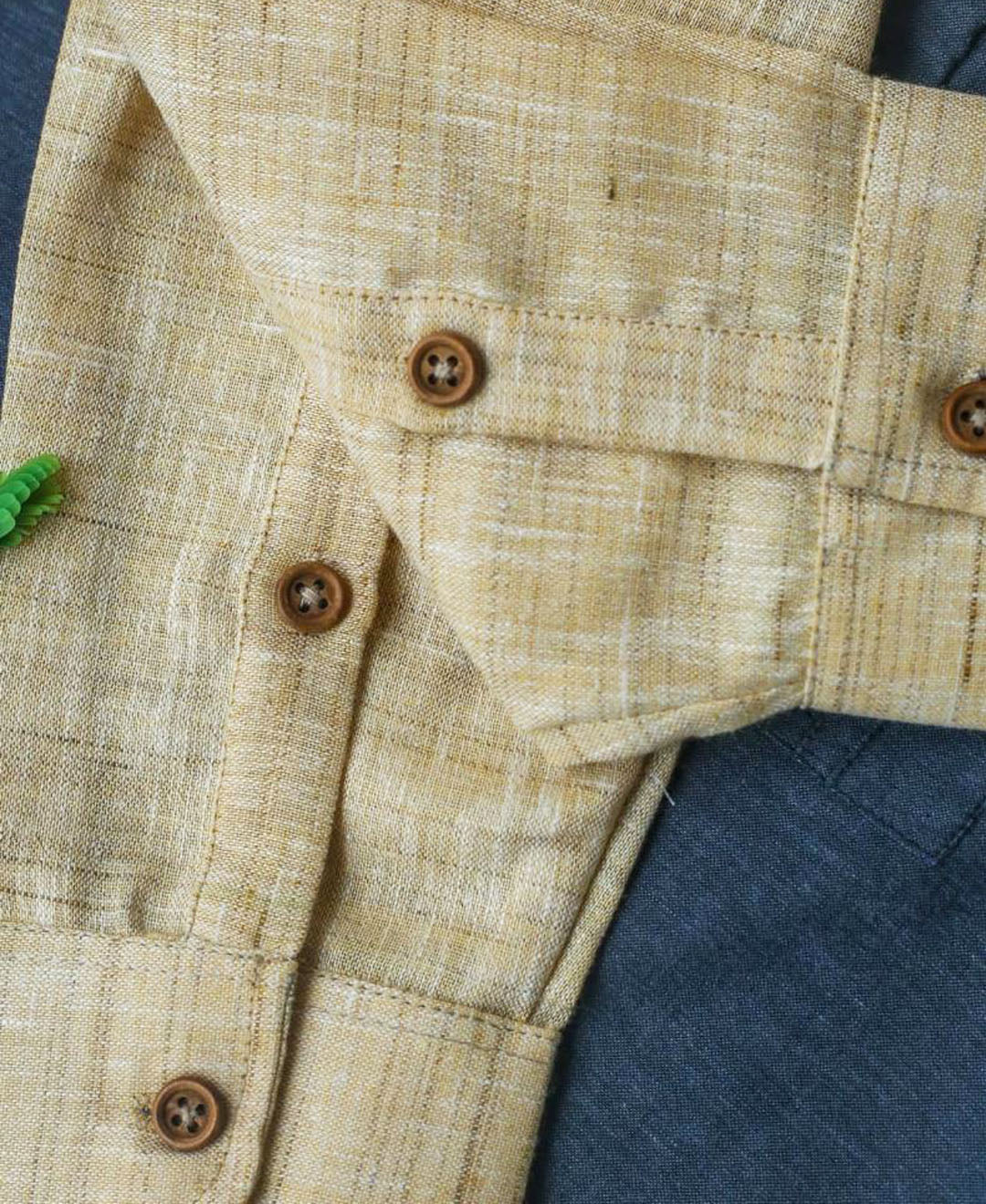 Double Placket Linen Shirt with Sleeves Pants (Set of 2)