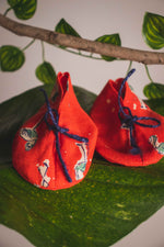 Swan Printed Red Colored Handmade Shoes